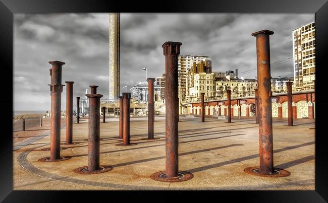 Brighton west piers columns Framed Print by Beryl Curran
