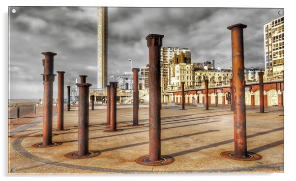 Brighton west piers columns Acrylic by Beryl Curran