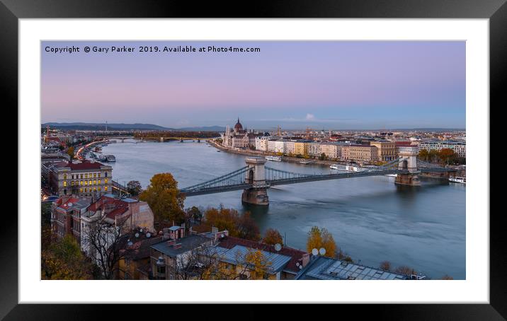The river Danube and Budapest at sunset Framed Mounted Print by Gary Parker