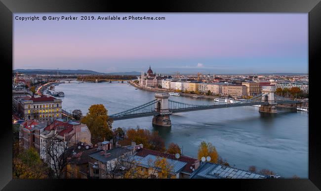 The river Danube and Budapest at sunset Framed Print by Gary Parker