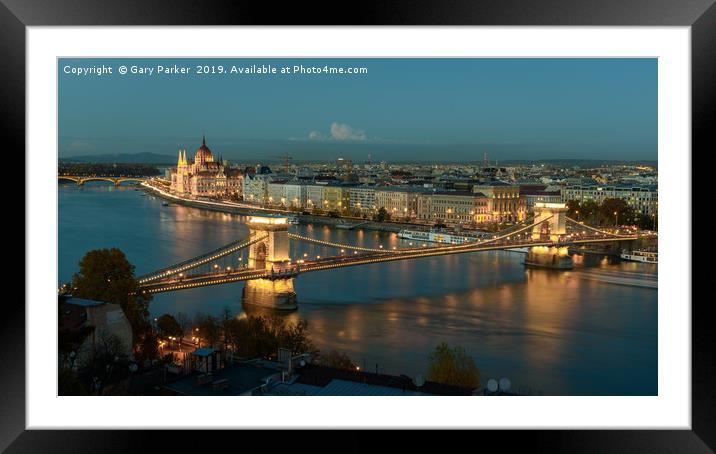 City lights of the Danube and Budapest at sunset, Framed Mounted Print by Gary Parker