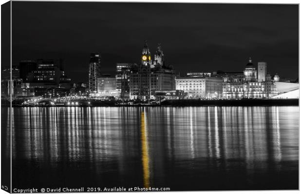 Liverpool Waterfront Selective Colour   Canvas Print by David Chennell