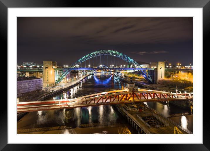 The Tyne Bridges by Night Framed Mounted Print by Naylor's Photography