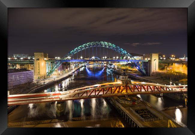 The Tyne Bridges by Night Framed Print by Naylor's Photography