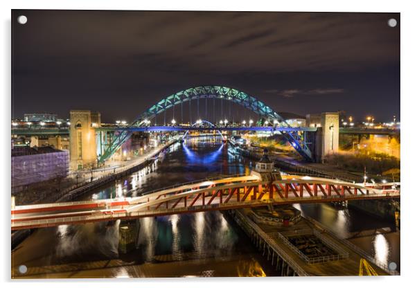 The Tyne Bridges by Night Acrylic by Naylor's Photography