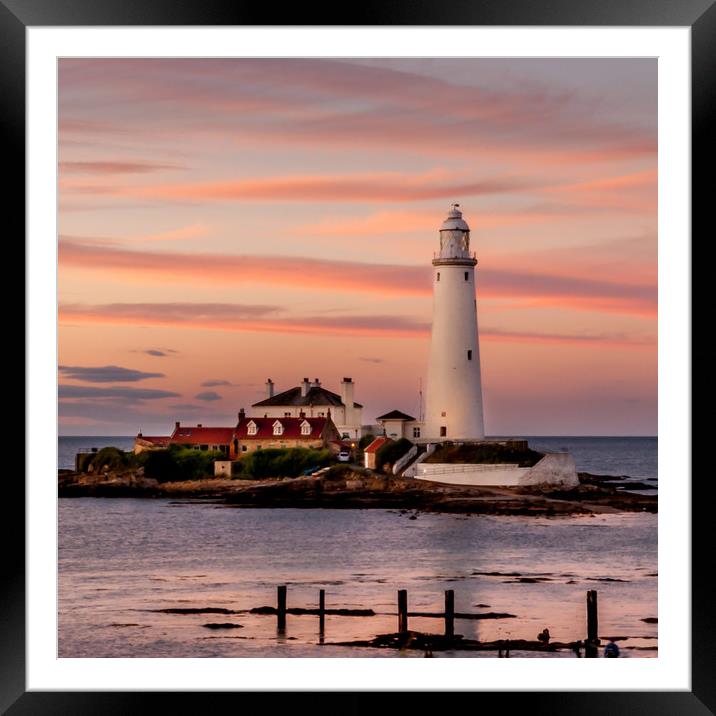 Evening twilight St Mary's Lighthouse Framed Mounted Print by Naylor's Photography