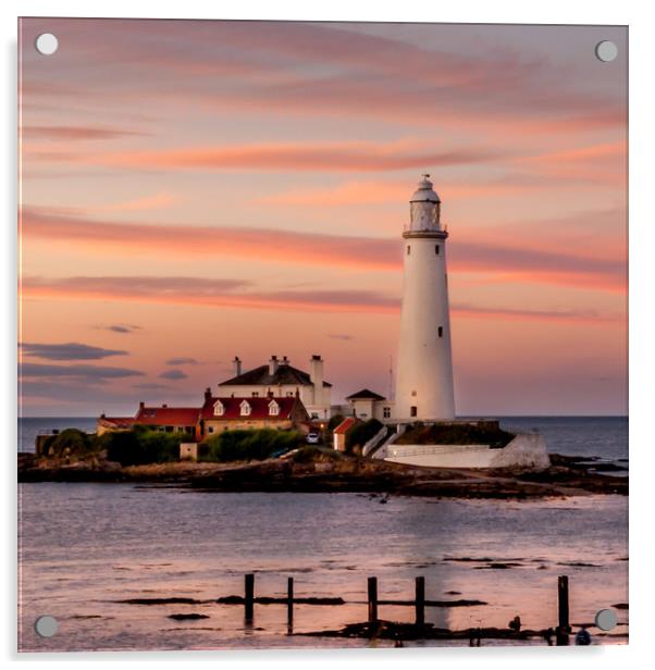 Evening twilight St Mary's Lighthouse Acrylic by Naylor's Photography