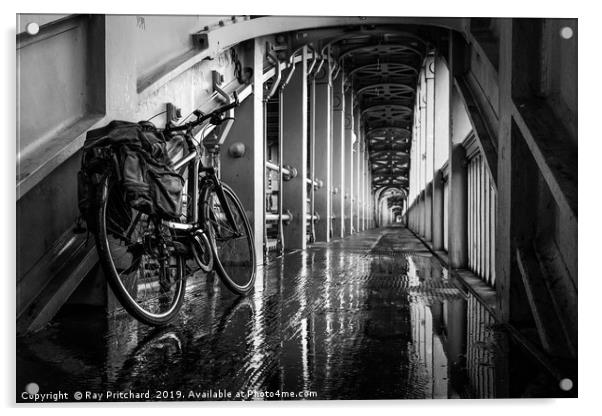 Bike on the High Level Bridge Acrylic by Ray Pritchard