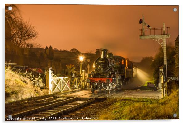 78022 waiting at Oakworth station on the KWVR Acrylic by David Oxtaby  ARPS