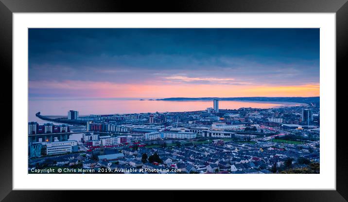 Swansea Bay Wales at twilight Framed Mounted Print by Chris Warren
