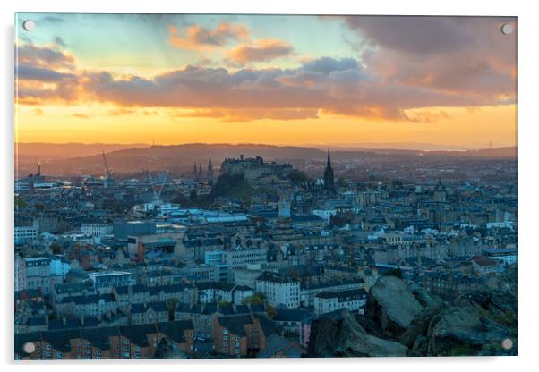 Sunset over Edinburgh from the Crags Acrylic by Miles Gray