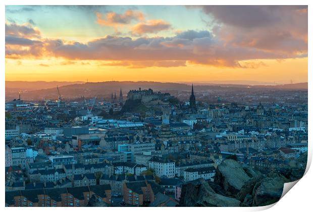 Sunset over Edinburgh from the Crags Print by Miles Gray