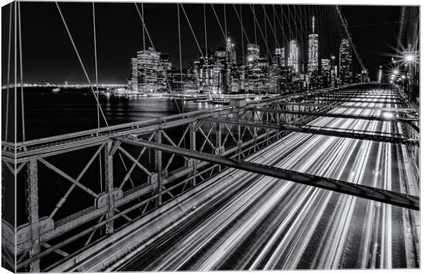 New York City At Night Brooklyn Bridge Canvas Print by Chris Curry
