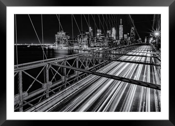 New York City At Night Brooklyn Bridge Framed Mounted Print by Chris Curry
