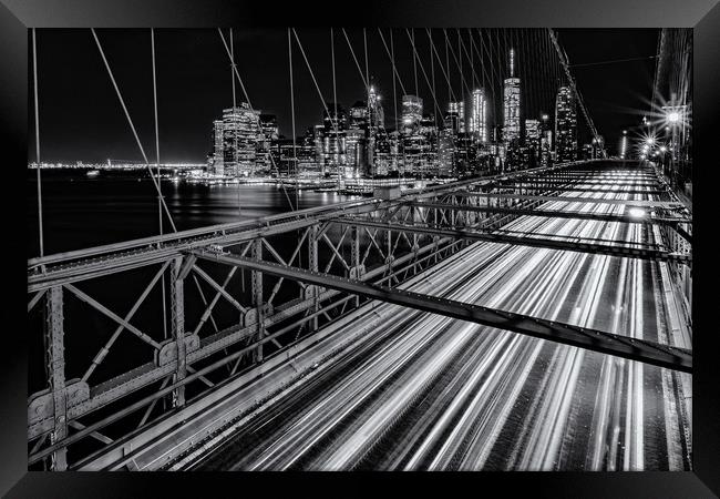 New York City At Night Brooklyn Bridge Framed Print by Chris Curry