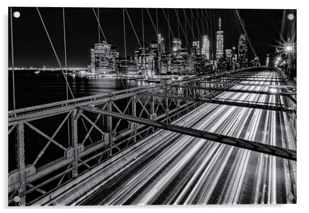 New York City At Night Brooklyn Bridge Acrylic by Chris Curry
