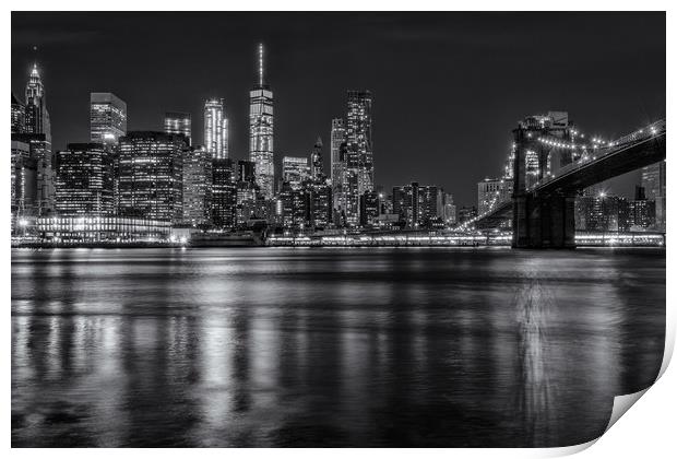 New York Skyline & Brooklyn Bridge Black & White Print by Chris Curry