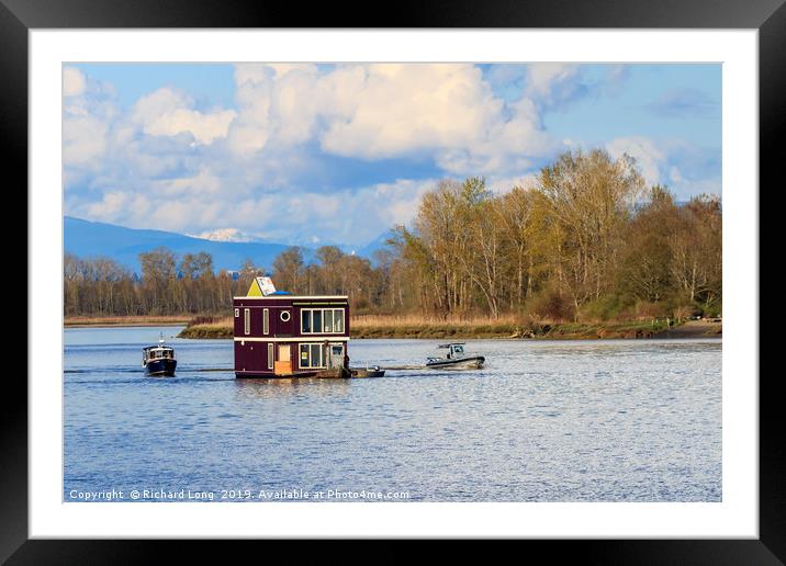 Moving Home on the Fraser River, Vancouver  Framed Mounted Print by Richard Long