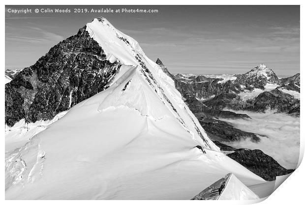 Climbers high in the Swiss Alps, on the traverse o Print by Colin Woods