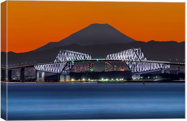 Mt Fuji With Gate Bridge, Japan Canvas Print by Duane Walker