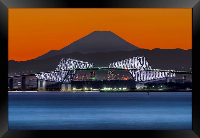 Mt Fuji With Gate Bridge, Japan Framed Print by Duane Walker