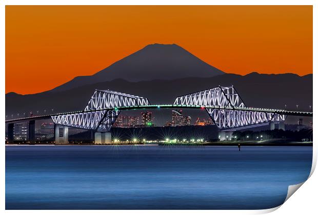 Mt Fuji With Gate Bridge, Japan Print by Duane Walker