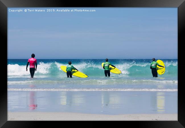 Beach Boys Go Surfing Framed Print by Terri Waters