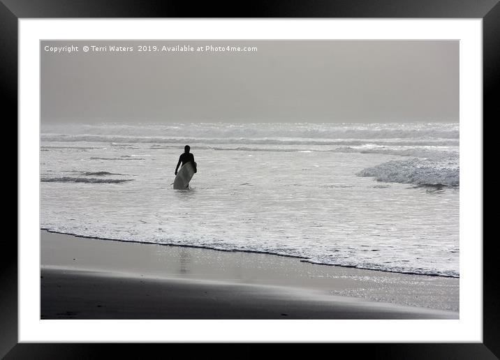 Surfer In The Mist Framed Mounted Print by Terri Waters