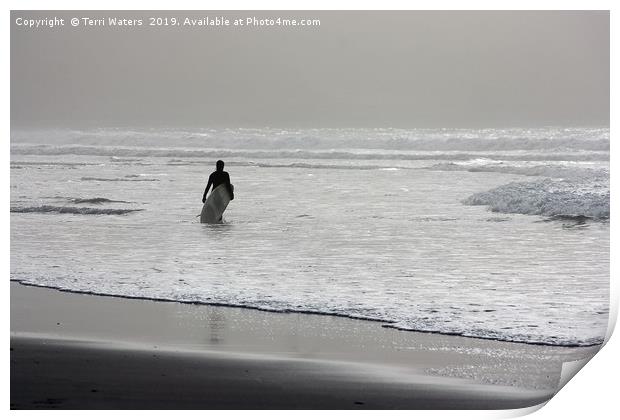 Surfer In The Mist Print by Terri Waters