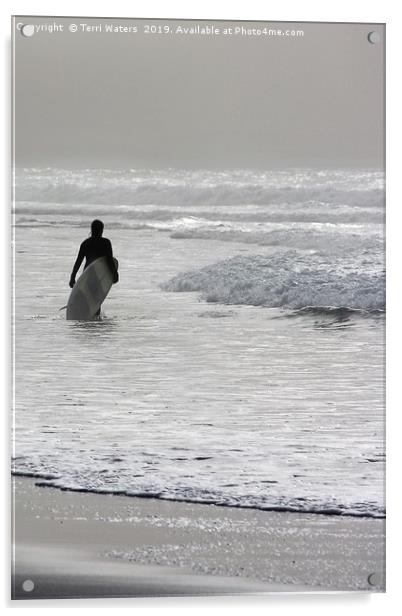 Lone Surfer Acrylic by Terri Waters