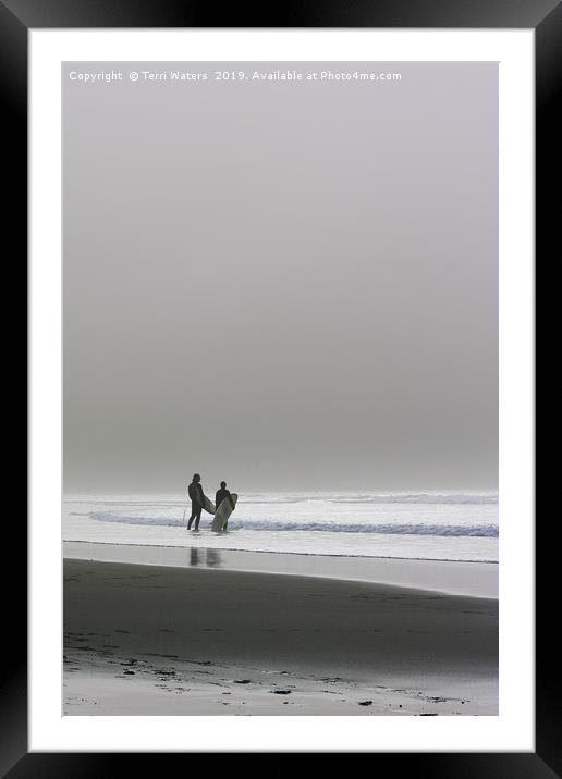 Surfers In The Mist Framed Mounted Print by Terri Waters