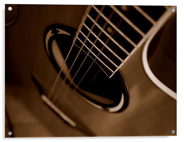 Sepia Guitar 3 Acrylic by Louise Godwin