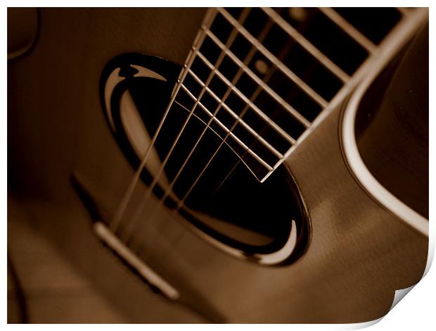 Sepia Guitar 3 Print by Louise Godwin