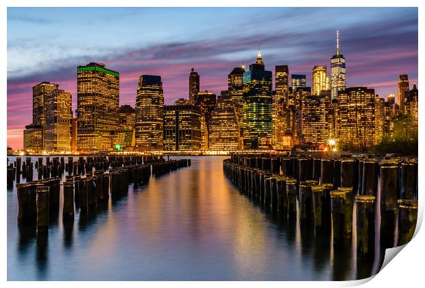 New York Cityscape At Twilight Print by Chris Curry