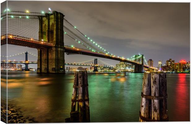 Brooklyn Bridge and Manhattan Bridge New York Canvas Print by Chris Curry