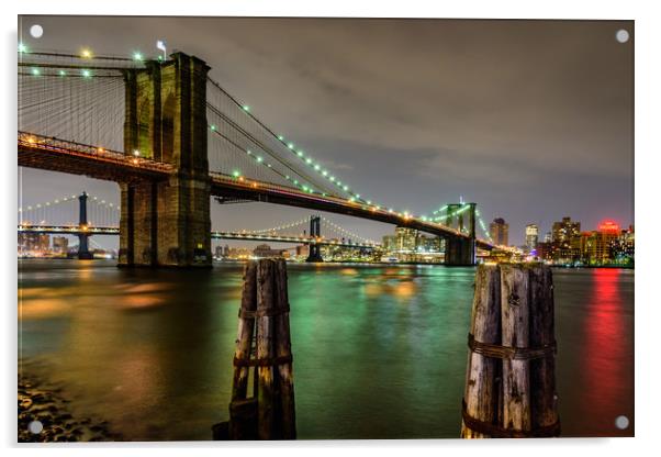 Brooklyn Bridge and Manhattan Bridge New York Acrylic by Chris Curry