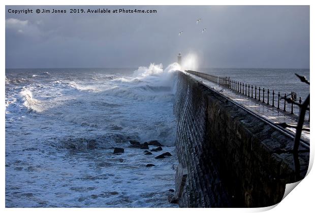 Rough sea against Tynemouth Pier Print by Jim Jones