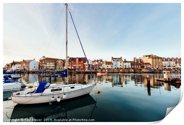 Weymouth Harbour at sunset Print by Paul Brewer