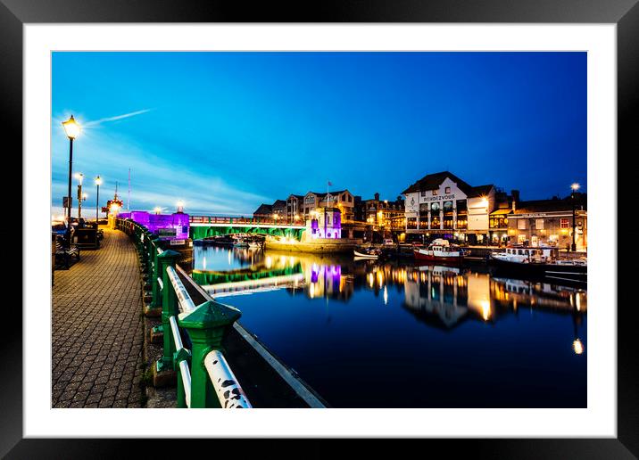 Weymouth Harbour Bridge at Night Framed Mounted Print by Paul Brewer