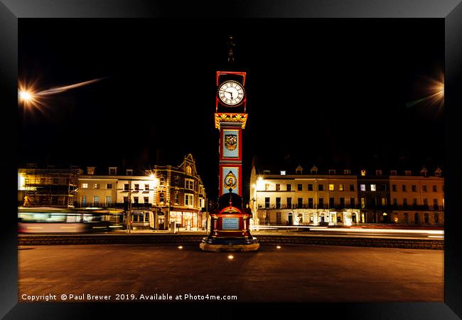 Weymouth Jubilee Clock at Night  Framed Print by Paul Brewer
