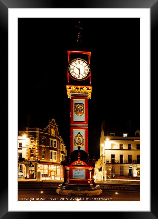 Weymouth Jubilee Clock at Night  Framed Mounted Print by Paul Brewer