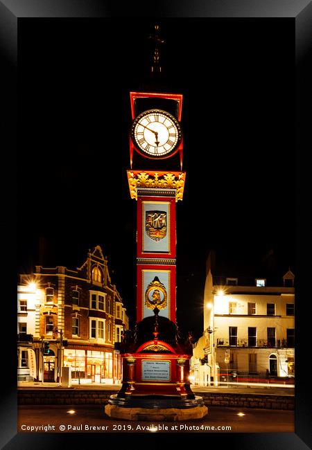 Weymouth Jubilee Clock at Night  Framed Print by Paul Brewer