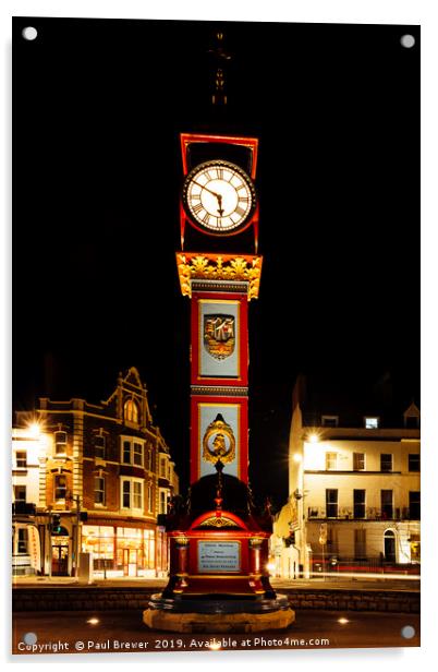 Weymouth Jubilee Clock at Night  Acrylic by Paul Brewer