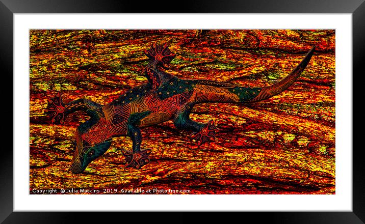 Lizard on tree Framed Mounted Print by Julia Watkins