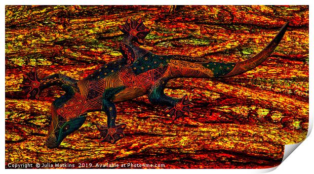 Lizard on tree Print by Julia Watkins