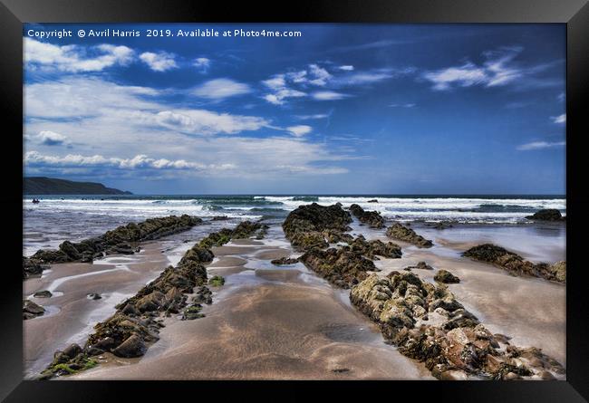 Widemouth Bay Rock Formation Framed Print by Avril Harris
