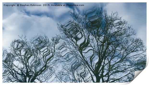 Nature's Abstract...trees on a lake Print by Stephen Robinson