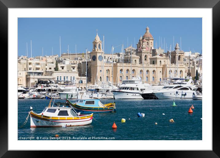 Vittoriosa Marina and Maltese Maritime Museum Framed Mounted Print by Kasia Design