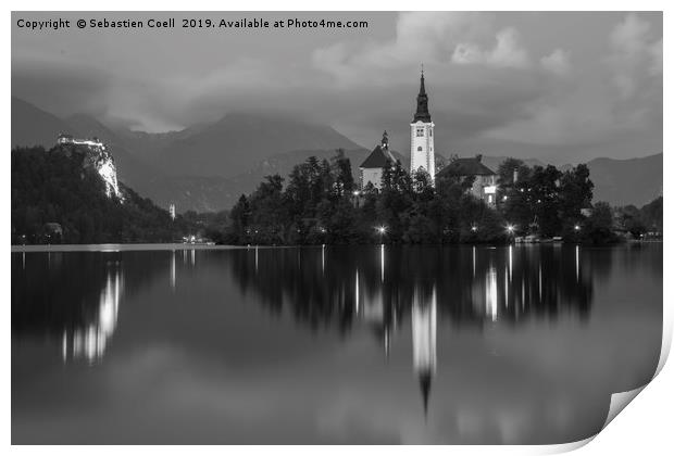 Lake Bled at night Print by Sebastien Coell