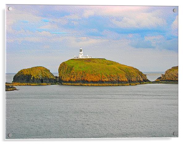 Strumble Head Lighthouse. Embossed. Acrylic by paulette hurley